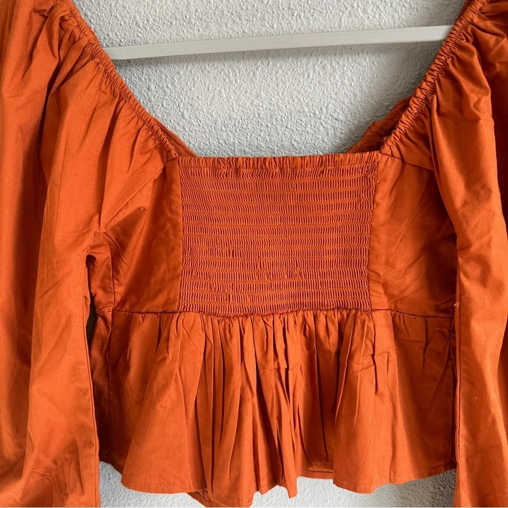 Abercrombie & Fitch Rust Puff Sleeve Crop Blouse Small